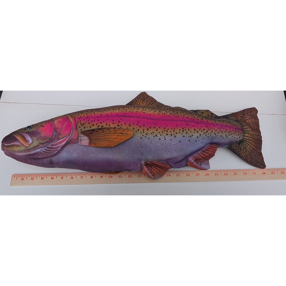 Realistic Rainbow Trout Fish Plush Pillow Novelty Cabin Decor 26 Inch - Picture 3 of 7